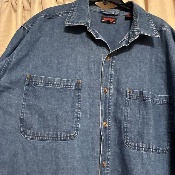 Wolverine Denim Shirt Mens XXL Blue Jean Long Sleeve Button Up Workwear Pockets - Picture 4 of 9